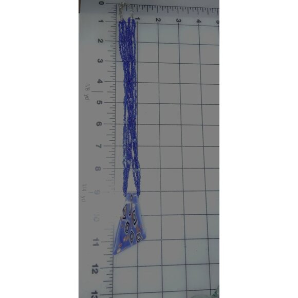 Artisan Cobalt Blue Glass Beaded Necklace With Abstract Art Glass Pendant - Picture 5 of 5